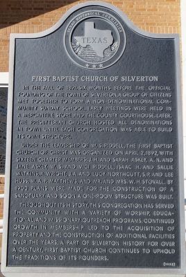 First Baptist Church of Silverton Marker. Click for full size. First Baptist Church of Silverton Marker image. Click for full size.