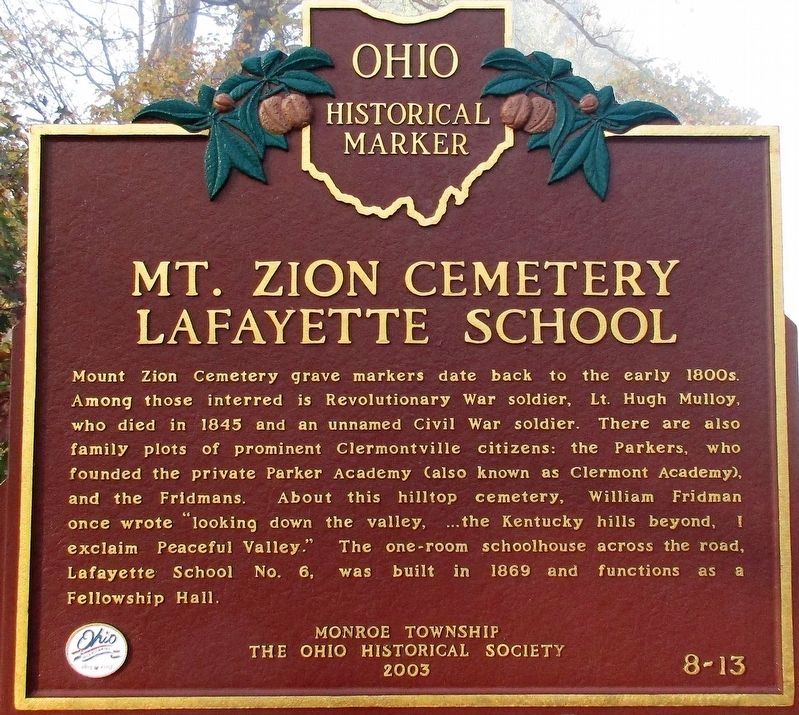 Mt. Zion Cemetery - Lafayette School Marker image. Click for full size.