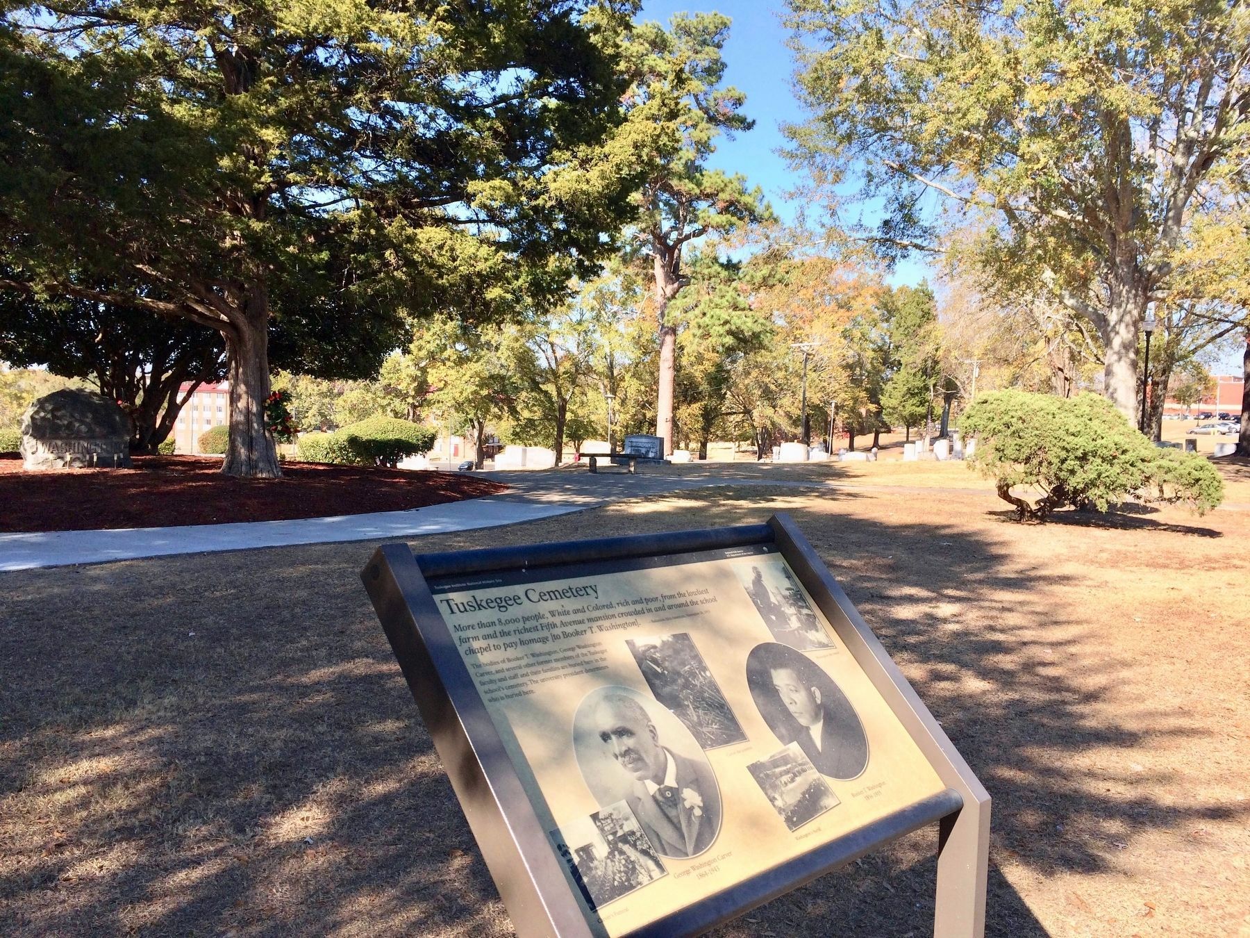 Tuskegee Cemetery in background of marker. image. Click for full size.