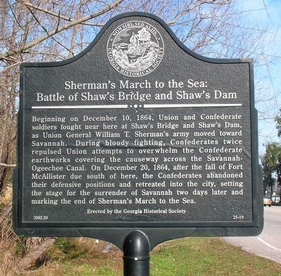 Sherman's March To The Sea: Shaw's Bridge and Shaw's Dam Marker image. Click for full size.