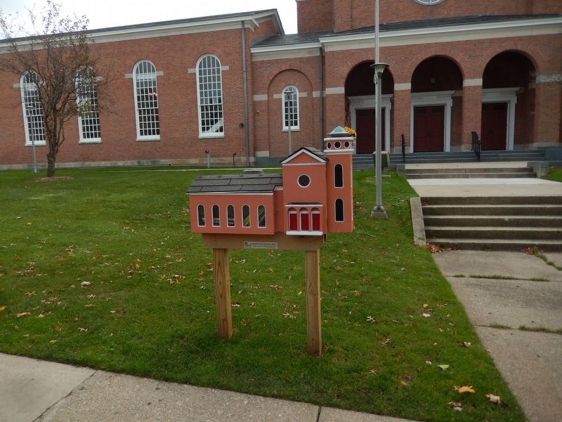 Book Return Box in front of the church image. Click for full size.