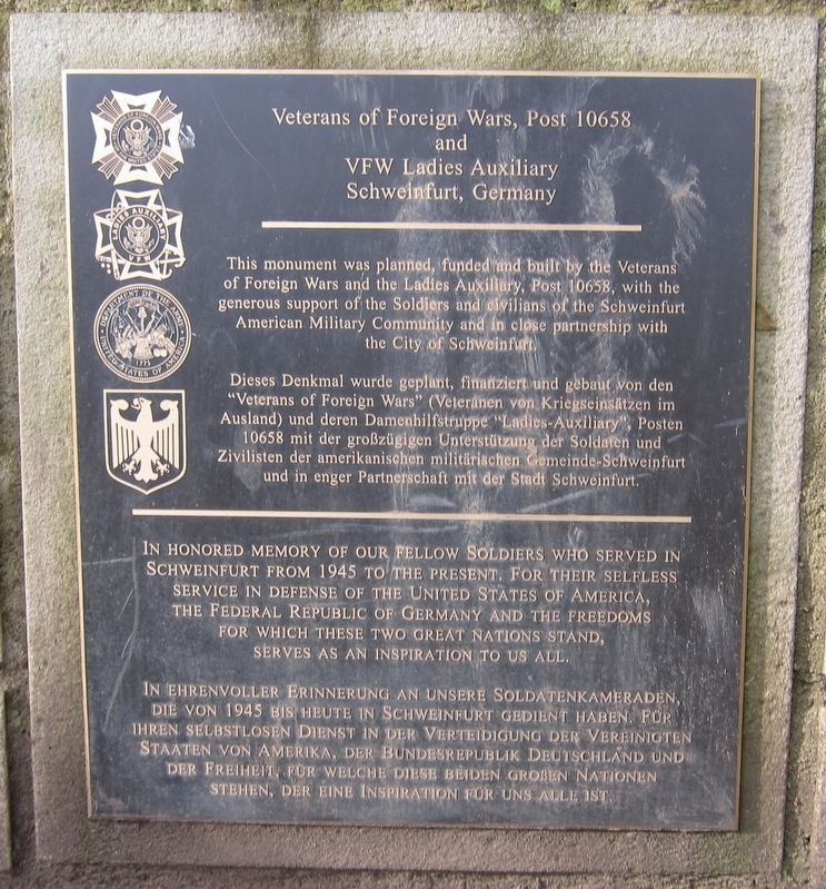 Schweinfurt Veterans of Foreign Wars Memorial Marker. Click for full size. Schweinfurt Veterans of Foreign Wars Memorial Marker image. Click for full size.