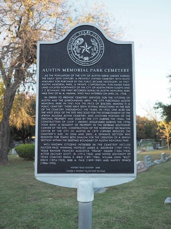 Austin Memorial Park Cemetery Marker image. Click for full size.