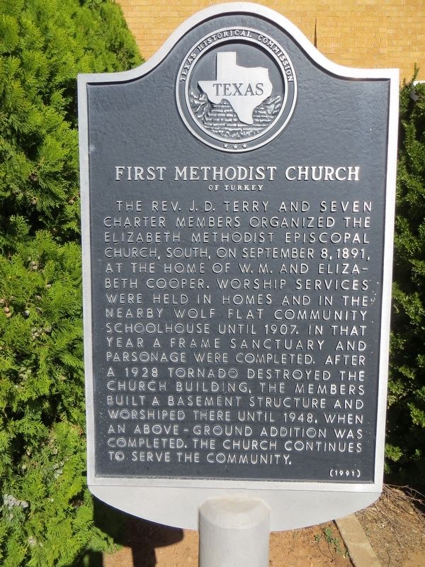 First Methodist Church of Turkey Marker. Click for full size. First Methodist Church of Turkey Marker image. Click for full size.