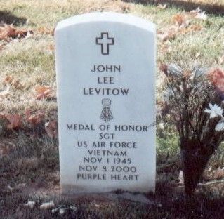 John L. Levitow grave marker. image. Click for full size.