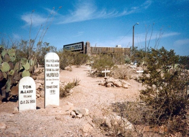 Grave marker for those killed in the OK Corral image. Click for full size.