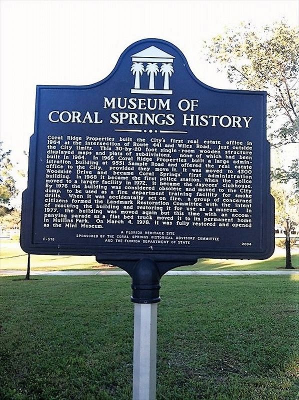 Museum of Coral Springs History Marker image. Click for full size.