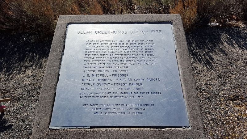 Clear Creek-Kings Canyon Fire Marker image. Click for full size.