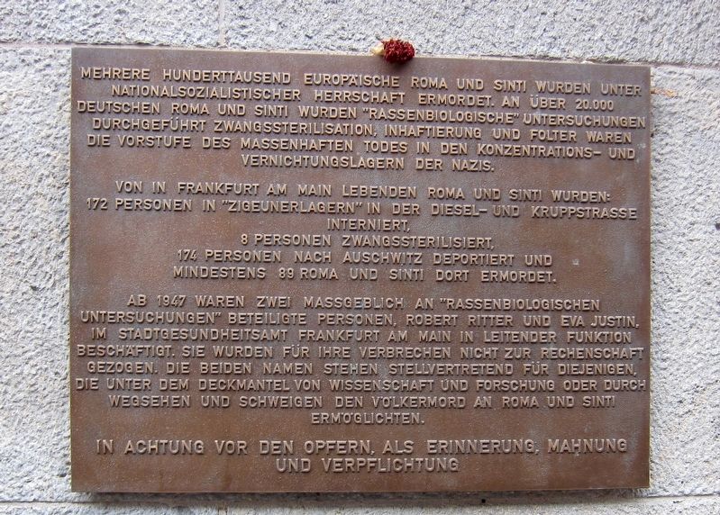 Frankfurt Romani Memorial Marker image. Click for full size.