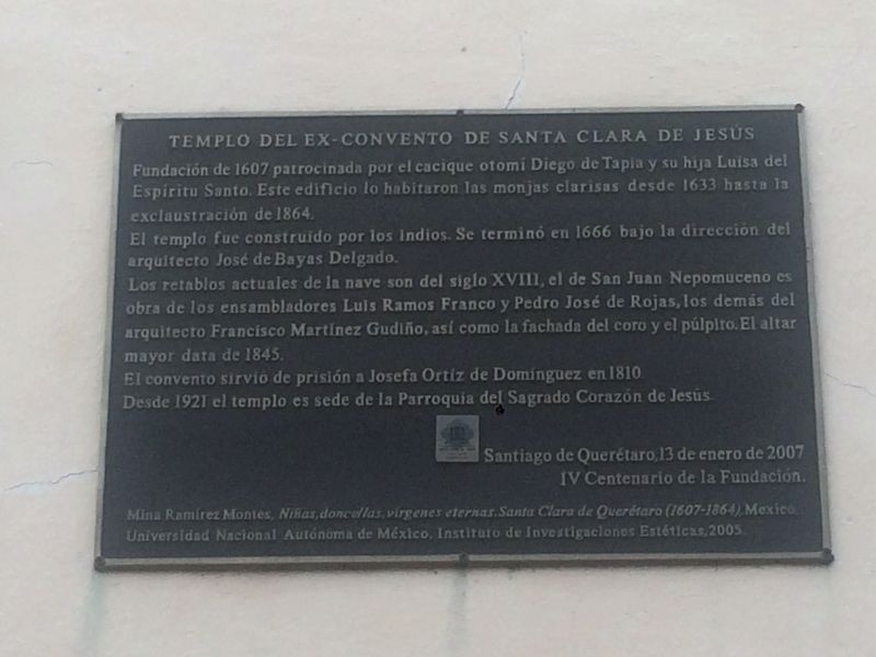 Temple of the Ex-Convent of Santa Clara de Jesus Marker image. Click for full size.