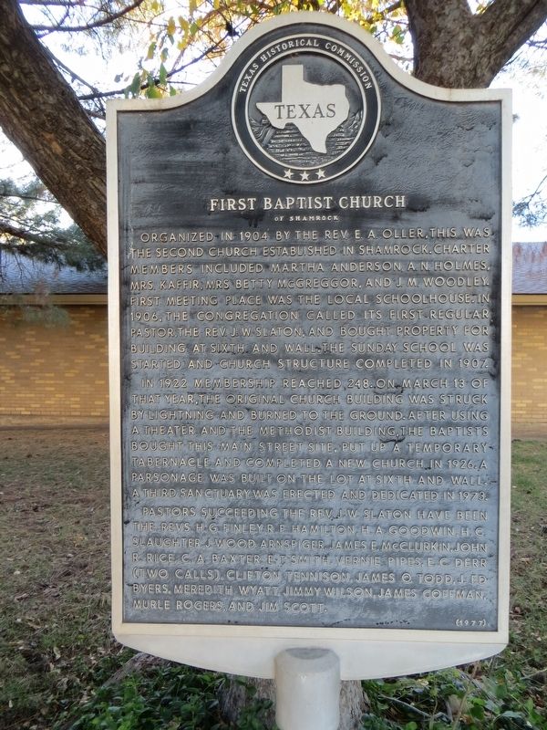 First Baptist Church of Shamrock Marker image. Click for full size.