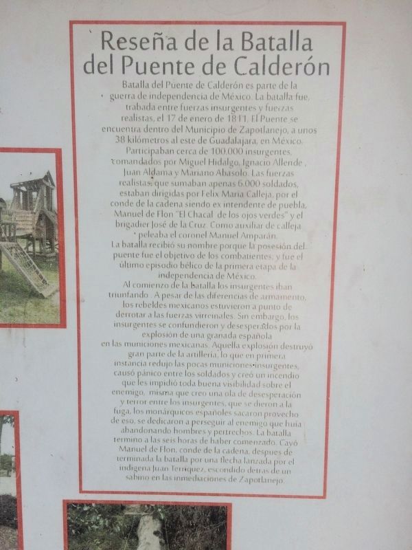 The Battle of Calderón Bridge Marker text close-up image. Click for full size.
