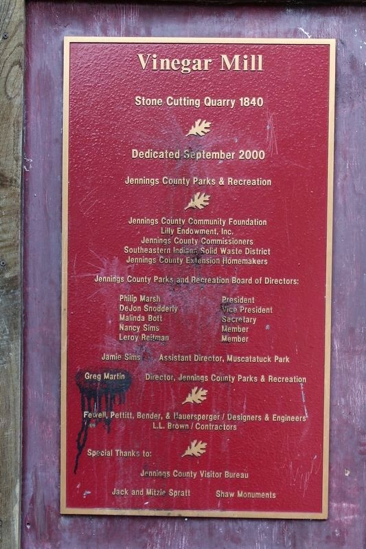 Vinegar Mill Stone Cutting Quarry Plaque. Click for full size. Vinegar Mill Stone Cutting Quarry Plaque image. Click for full size.