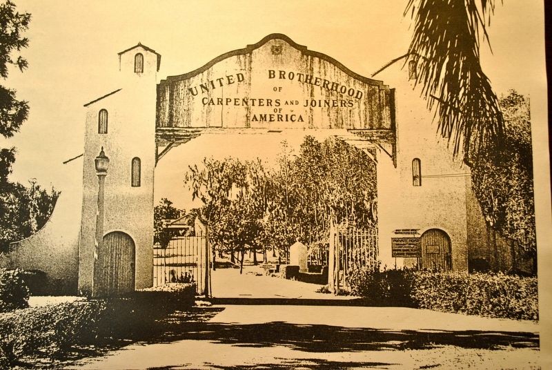 The Carpenters' Home Entry Arch. Ca.1946. image. Click for full size.