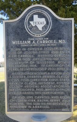 Park Named for William A. Carroll, M.D. Marker image. Click for full size.