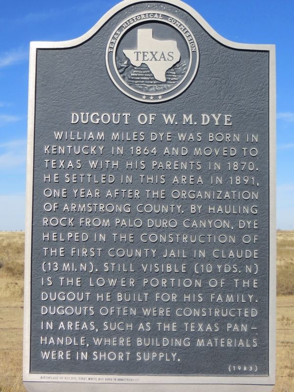 Dugout of W. M. Dye Marker image. Click for full size.