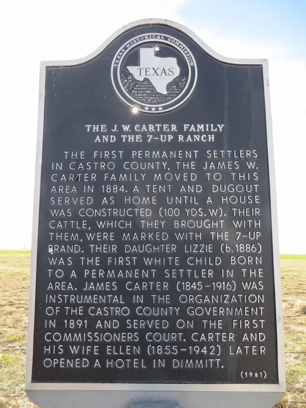 The J. W. Carter Family and the 7-Up Ranch Marker image. Click for full size.