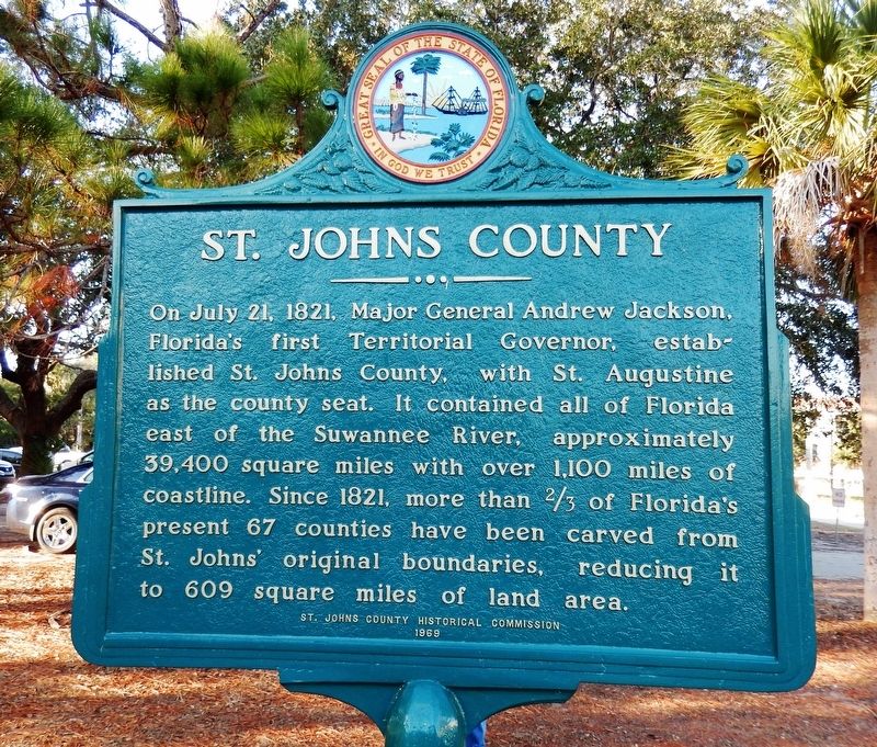 St. Johns County Marker (<i><b>south-facing side of marker</i></b>) image. Click for full size.