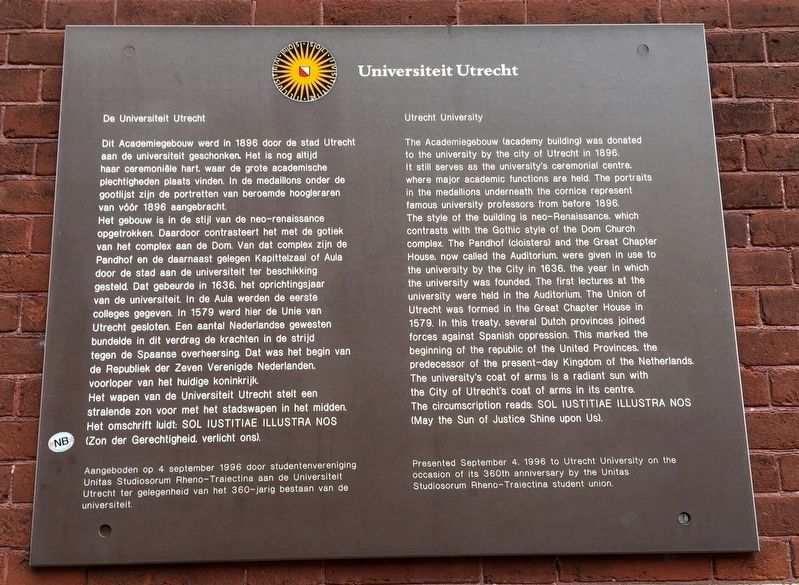 De Universiteit Utrecht / Utrecht University Marker. Click for full size. De Universiteit Utrecht / Utrecht University Marker image. Click for full size.