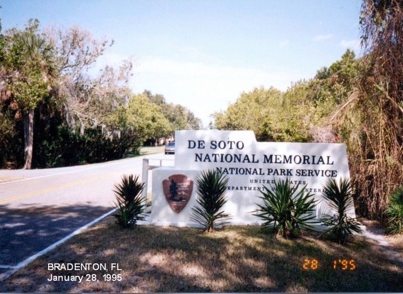 Sign at the entrance to the DeSoto National Memorial image. Click for full size.