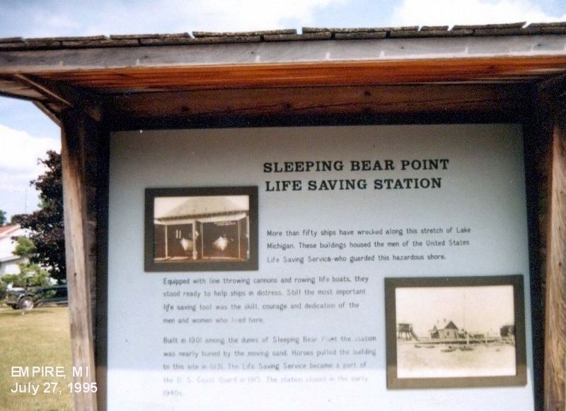 Sleeping Bear Point Life Saving Station. Marker image. Click for full size.