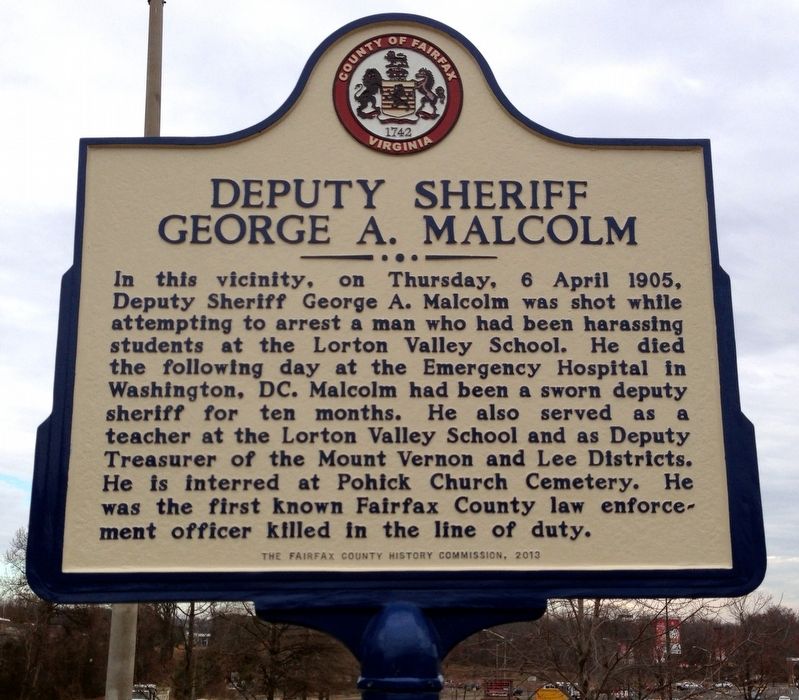 Deputy Sheriff George A. Malcolm Marker image. Click for full size.