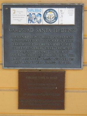 Carlsbad Santa Fe Depot Marker. Click for full size. Carlsbad Santa Fe Depot Marker image. Click for full size.