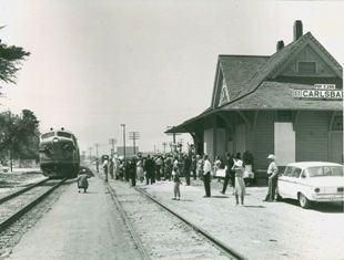 Carlsbad Santa Fe Depot, circa 1963 image. Click for full size.