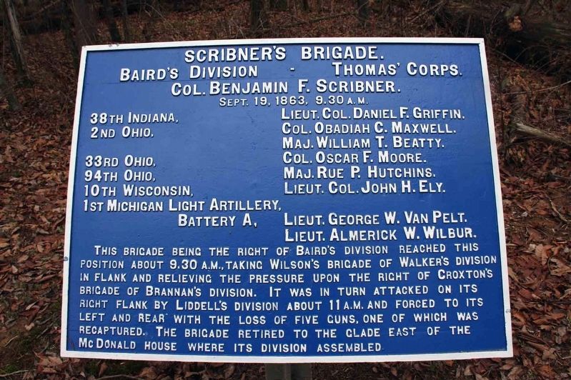 Scribner’s Brigade Marker. Click for full size. Scribner’s Brigade Marker image. Click for full size.