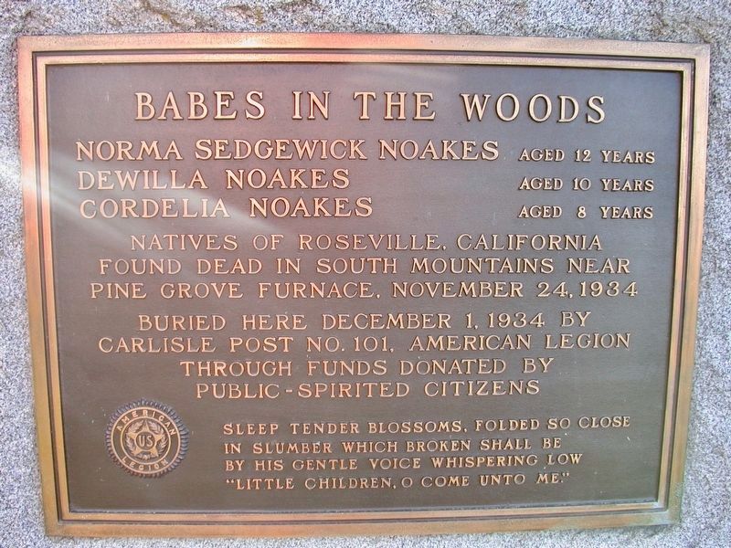 Memorial for the 'Babes in the Woods' at Westminster Memorial Gardens. image. Click for full size.