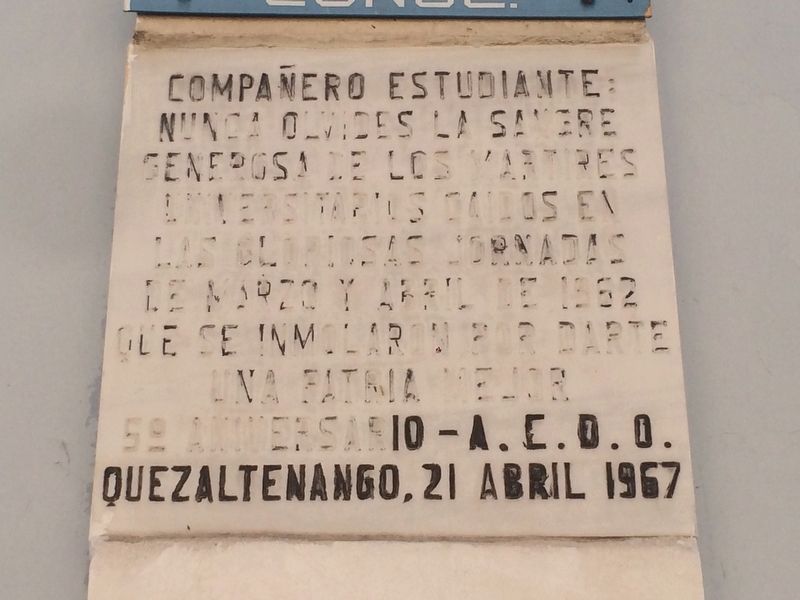 1962 Student Protests in Quetzaltenango Marker image. Click for full size.