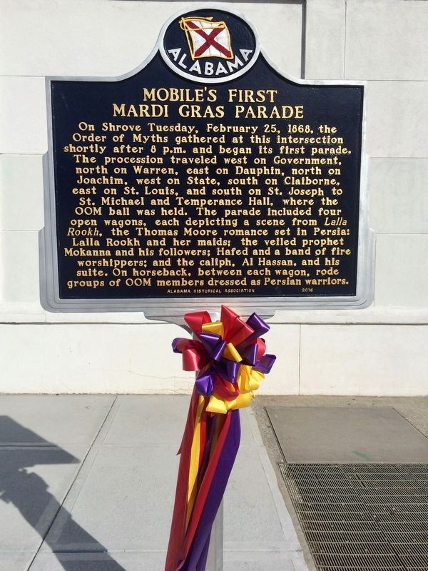 Mobile's First Mardi Gras Parade Marker image. Click for full size.