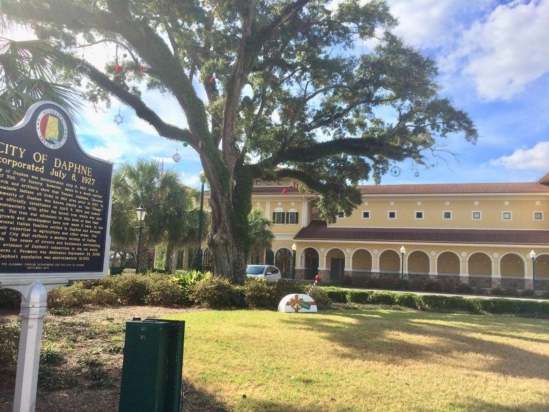 City of Daphne Marker with City Hall in background. image. Click for full size.