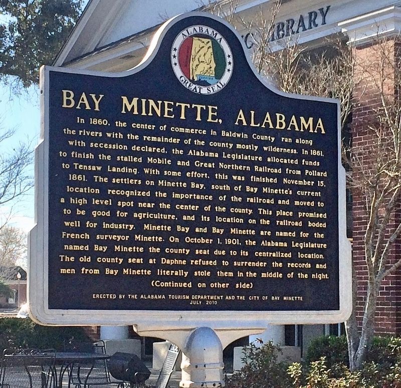 Bay Minette, Alabama Marker (side 1) image. Click for full size.