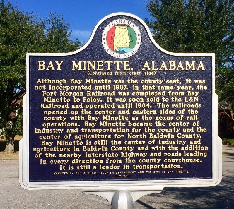Bay Minette, Alabama Marker (side 2) image. Click for full size.