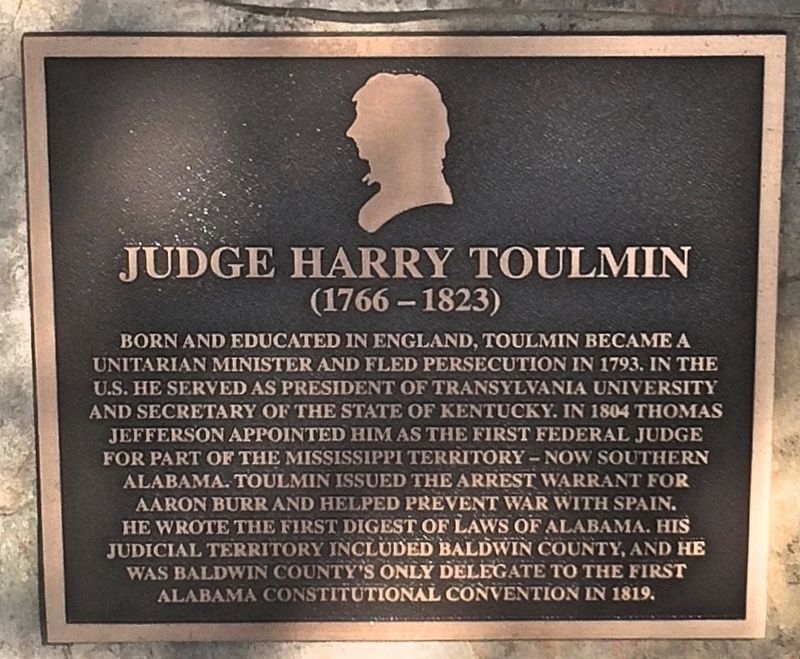 Judge Harry Toulmin plaque image. Click for full size.