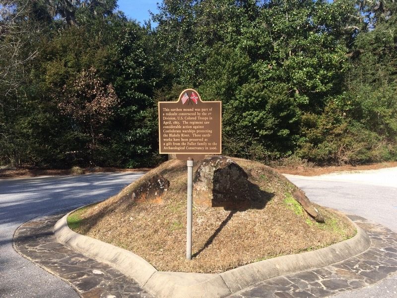 Marker located on part of the earthen mound in a residential cul-de-sac. image. Click for full size.