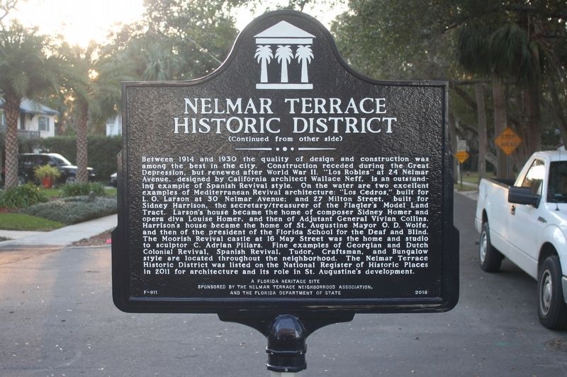 Nelmar Terrace Historic District Marker reverse image. Click for full size.