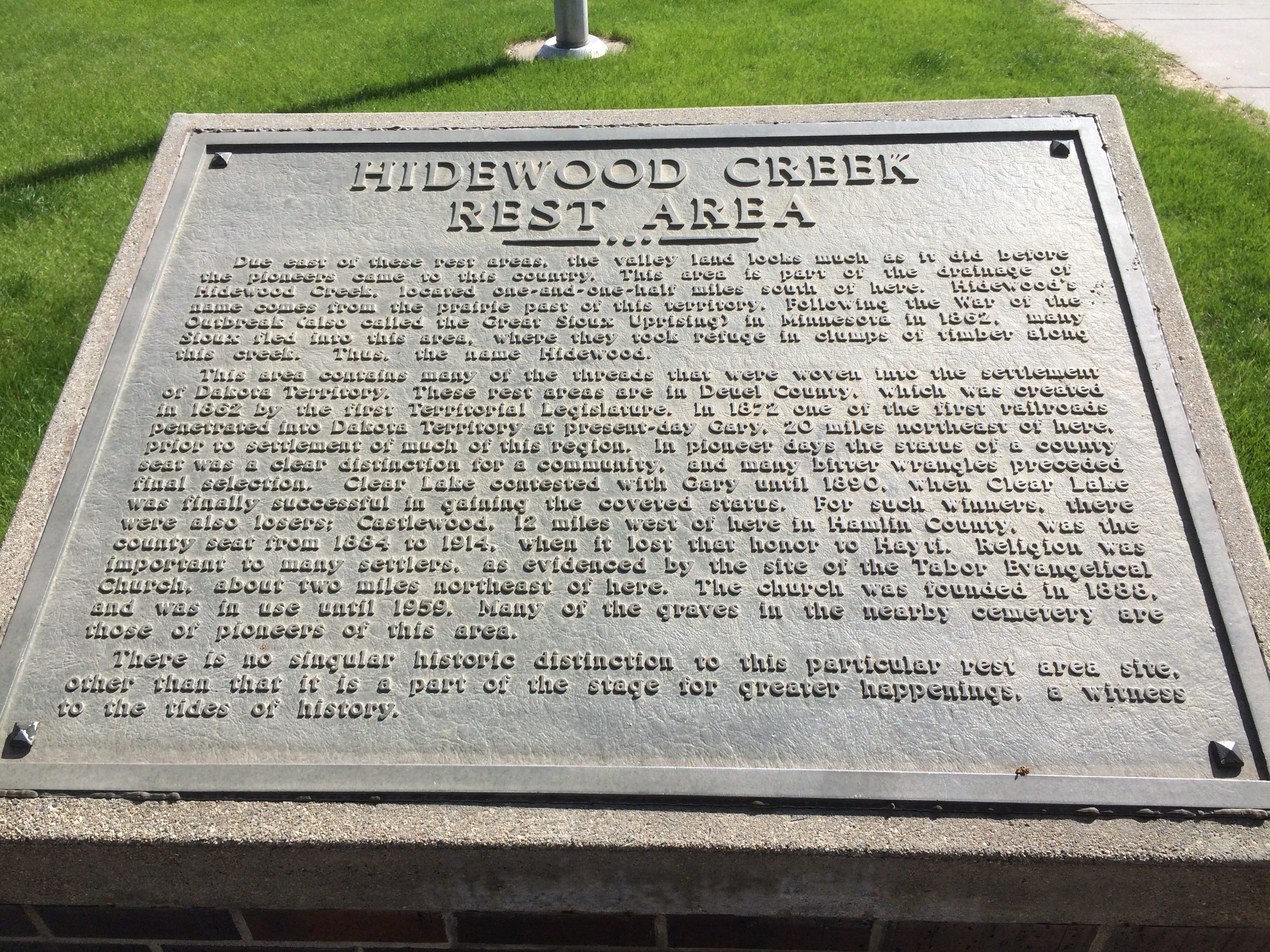 Hidewood Creek Rest Area Marker