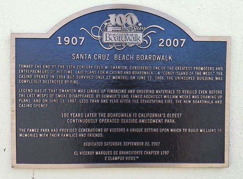 The Santa Cruz Beach Boardwalk Marker image. Click for full size.