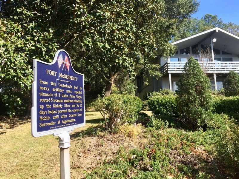 Fort McDermott is located behind this house. Note, this is private property. image. Click for full size.