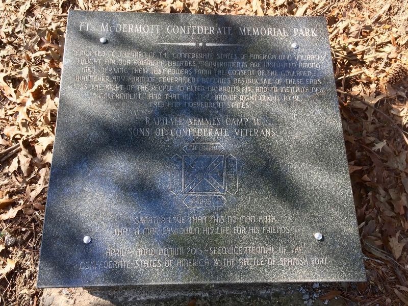 Ft. McDermott Confederate Memorial Park dedicated in April 2015. image. Click for full size.
