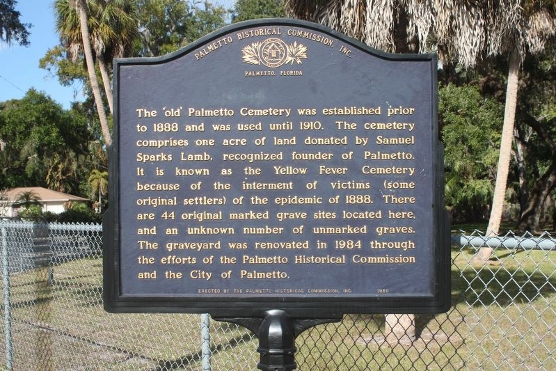 The 'Old' Palmetto Cemetery Marker image. Click for full size.