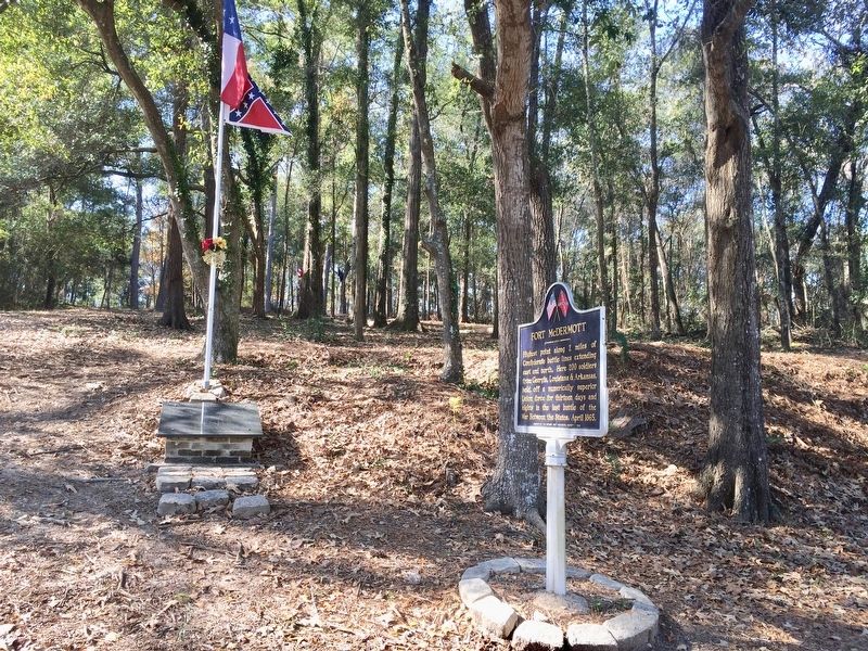 Marker can be seen the Fort McDermott marker & the flag of the Confederacy.. Click for full size. Marker can be seen the Fort McDermott marker & the flag of the Confederacy. image. Click for full size.