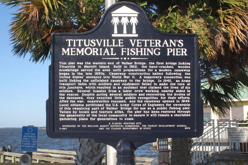 Titusville Veterans Memorial Fishing Pier Marker image. Click for full size.