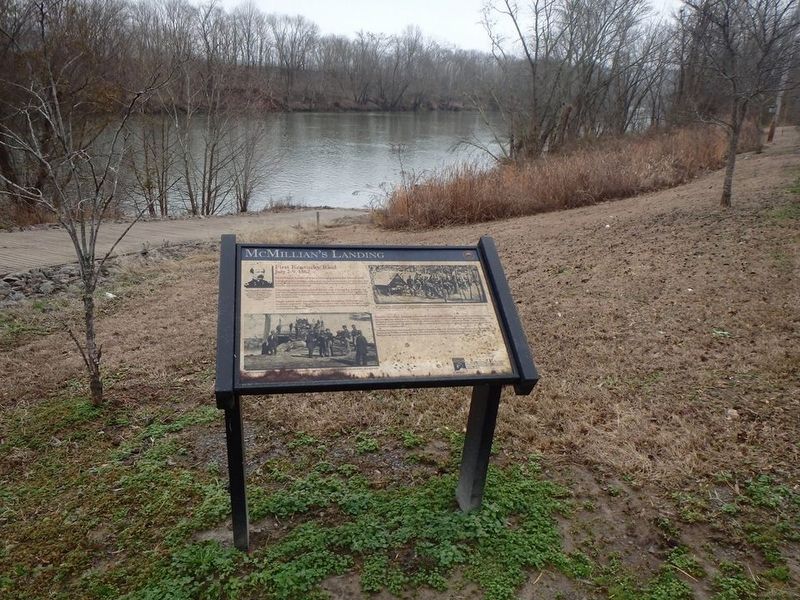 McMillian's Landing Marker & Cumberland River. Click for full size. McMillian's Landing Marker & Cumberland River image. Click for full size.
