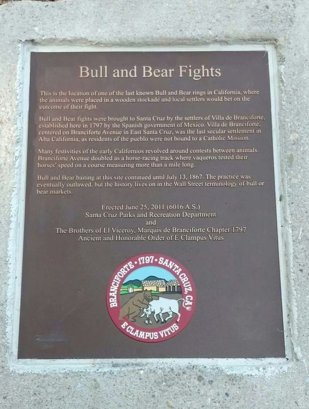 Bull and Bear Fights Marker. Click for full size. Bull and Bear Fights Marker image. Click for full size.