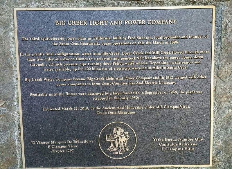 Big Creek Light and Power Company Marker image. Click for full size.