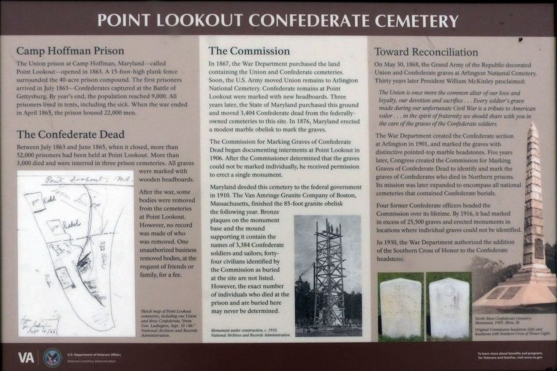 Point Lookout Confederate Cemetery Marker. Click for full size. Point Lookout Confederate Cemetery Marker image. Click for full size.