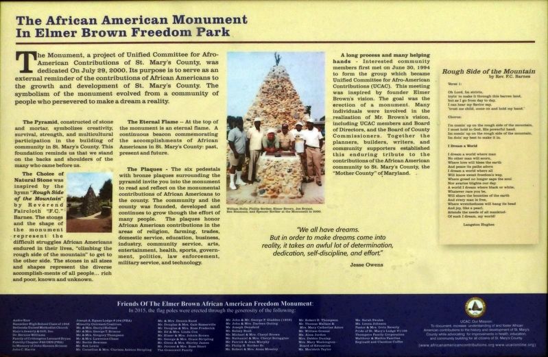 The African American Monument In Elmer Brown Freedom Park Marker image. Click for full size.